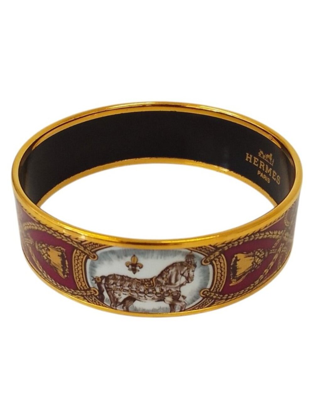 Hermes Enamel GM Cloisonne Cheval Bangle Bordeaux Bracelet